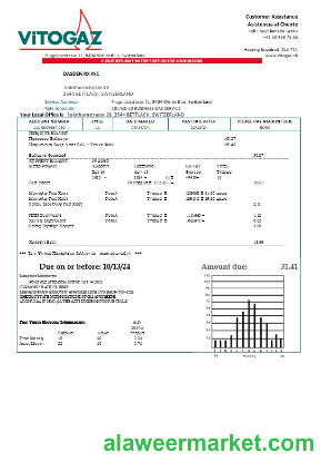 Switzerland Vitogaz Switzerland AG business utility bill template, fully editable in Word and PDF formats